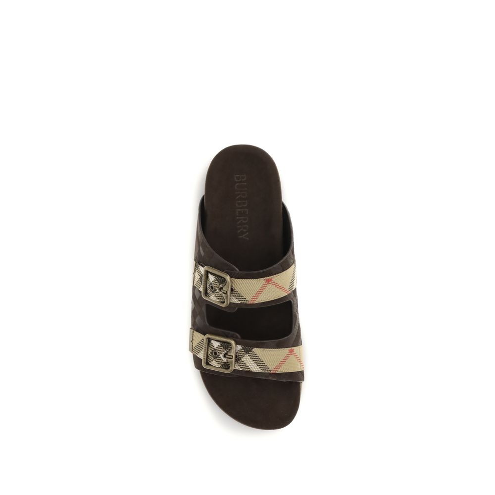 Sandalias planas Burberry de piel de becerro marrón Bos Taurus