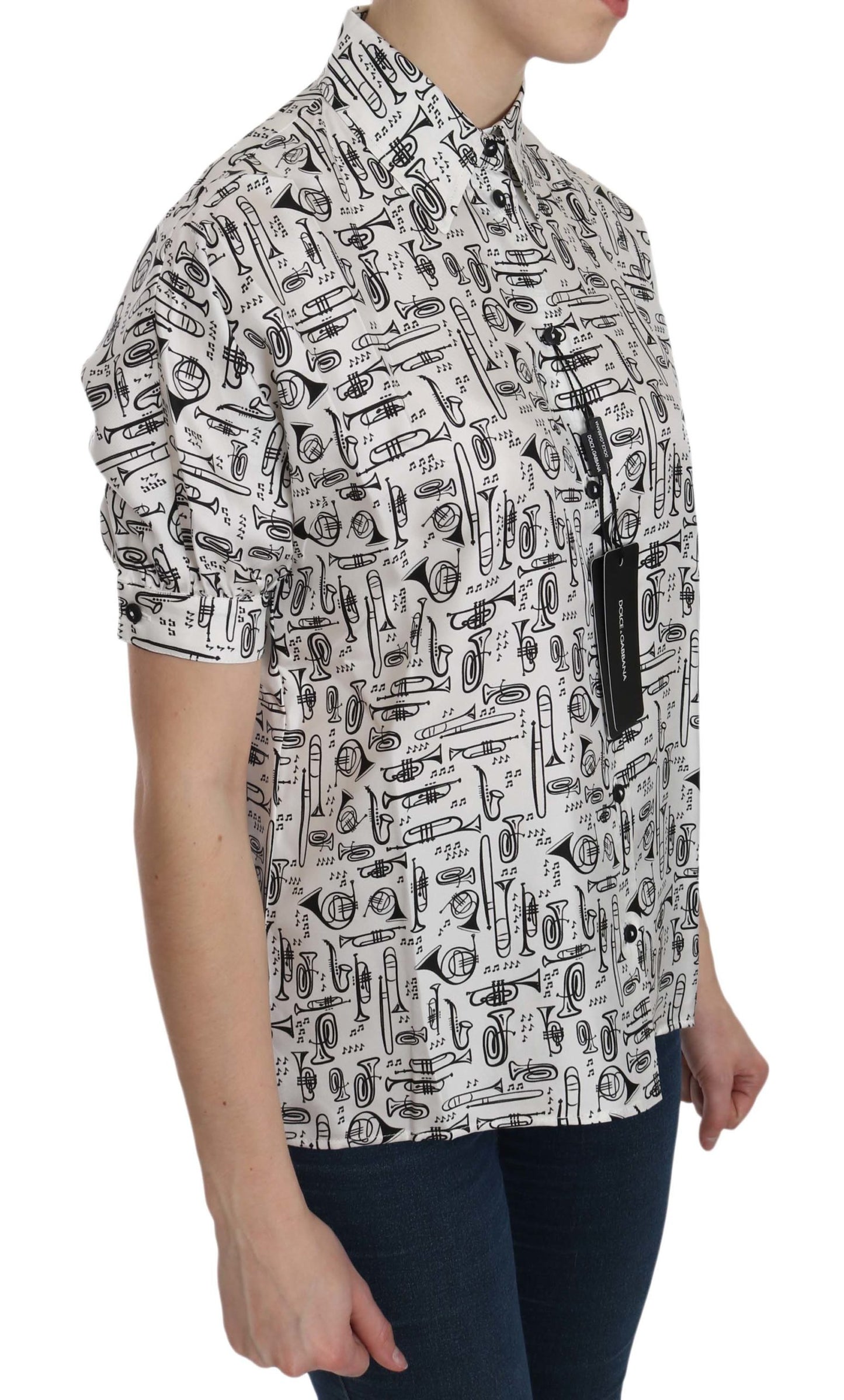 Camisa con cuello de Dolce & Gabbana blanca con estampado de instrumentos musicales