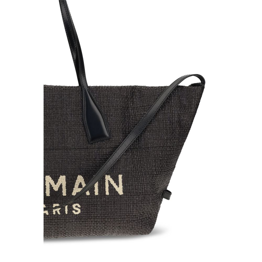 Balmain Bolso De Hombro De Paja Negra Modelo Track