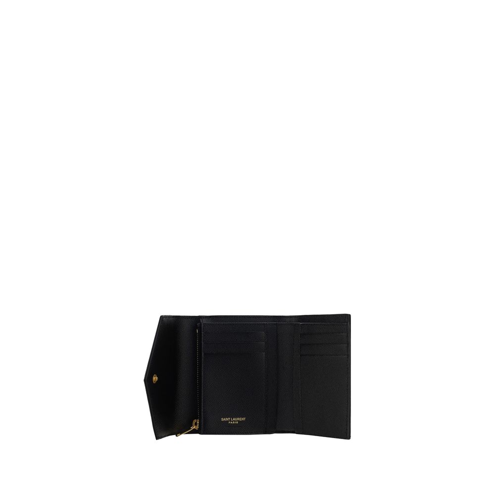 Saint Laurent Cartera De Piel De Novillo Negra Con Patrón Matellassé