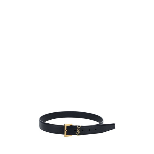 Cinturón regular Saint Laurent de piel de becerro negra Bos Taurus
