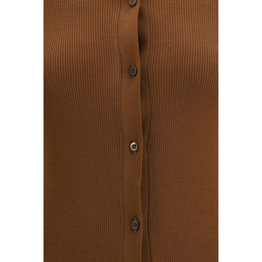 Cardigan Prada en Laine Marron Coupe Ajustée Finition Côtelée