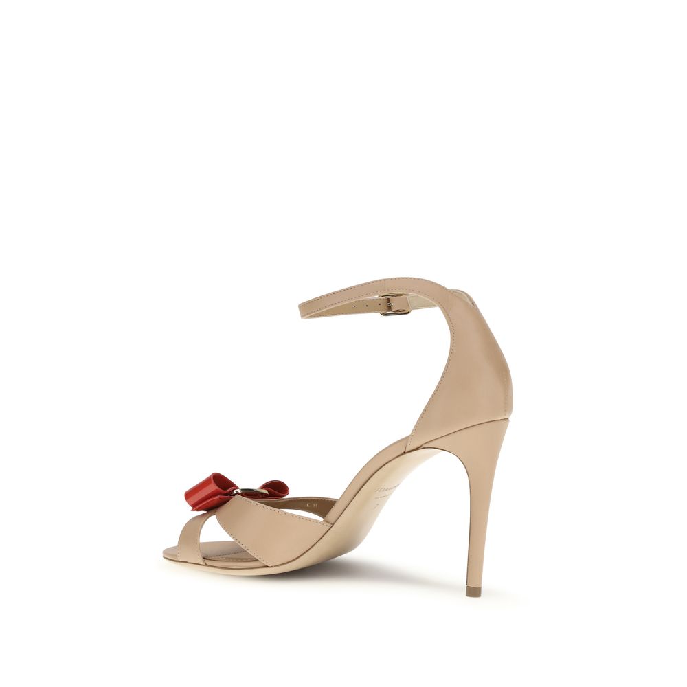 Ferragamo Beige Calfskin Leather Sandals - High Heel
