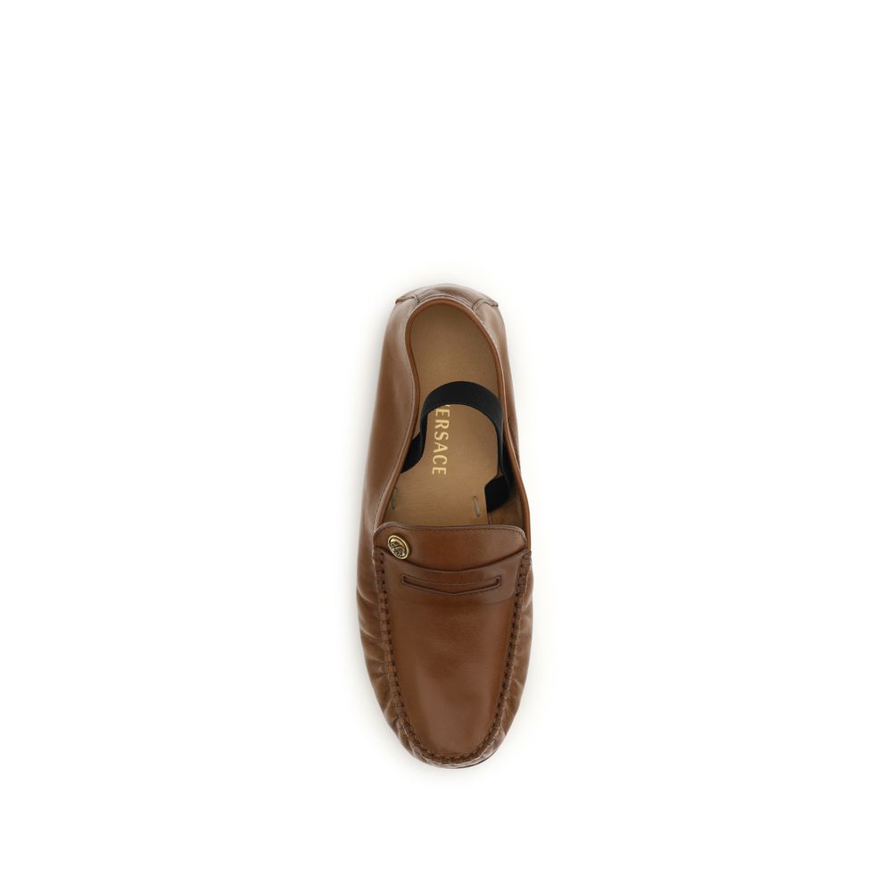 Versace Ovis Aries Lambskin Slip-on Loafers Brown