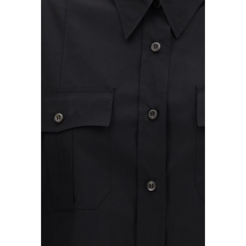 Camisa De Manga Corta En Algodón Negro Con Cuello Clásico Prada