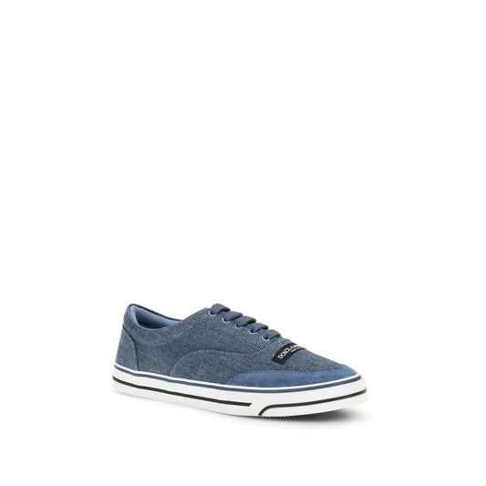 Zapatillas De Lino Azul Corte Bajo De Dolce & Gabbana