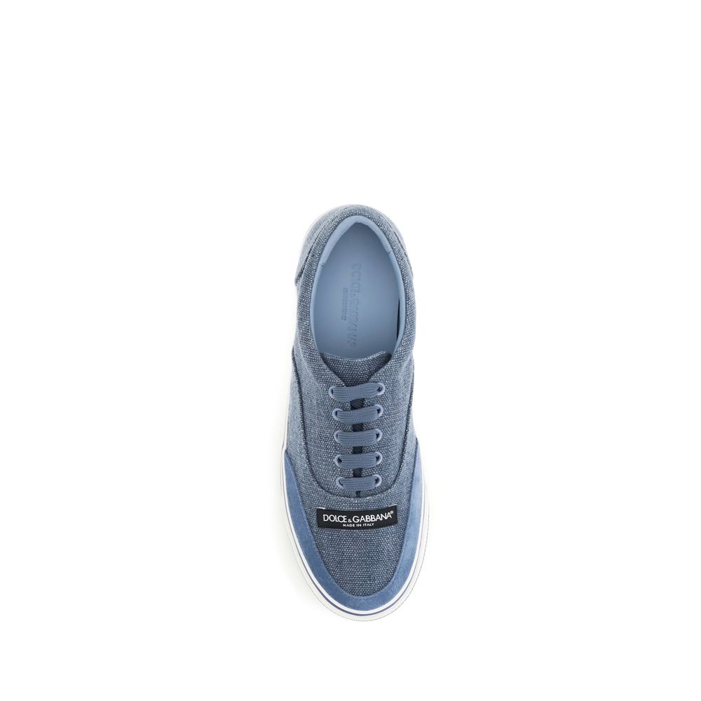 Dolce & Gabbana Low-Cut Blue Linen Sneakers