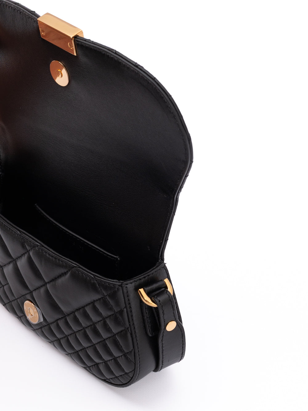 Bolso con correa de hombro acolchada de cuero negro Versace