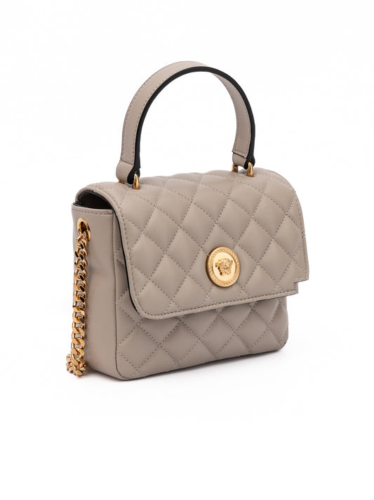 Bolso de piel guateada color topo Versace