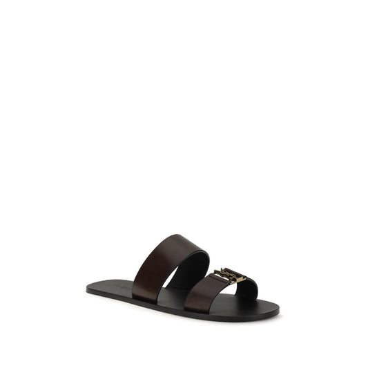 Sandalias planas Saint Laurent de piel de becerro marrón Bos Taurus