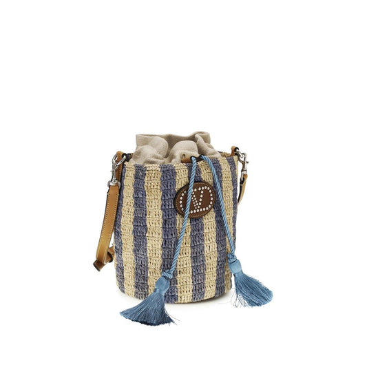 Bolso cubo de rafia azul Valentino Garavani