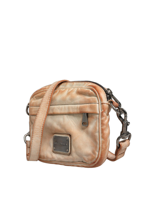 Dolce & Gabbana Beige Vintage Leather Logo Plaque Shoulder Bag Men's Bag