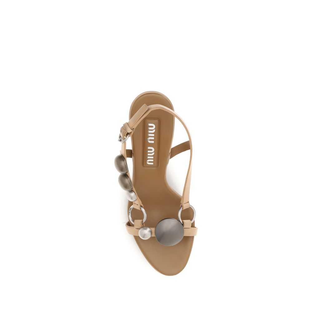 Sandalias Miu Miu de Piel de Becerro Marrón con Tacón de Aguja