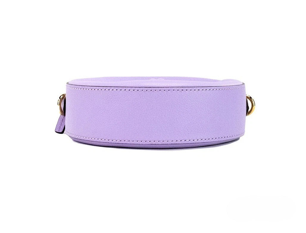 Versace Round Disco Crossbody Bag in Lilac Grained Leather
