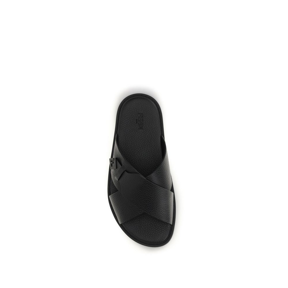 Fendi Flat Sandals In Black Bos Taurus Calfskin