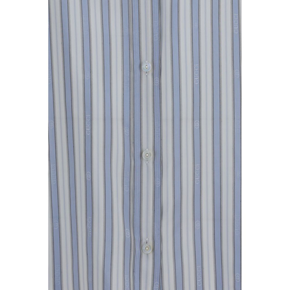 Camisa De Seda Jacquard Gucci Con Motivo Doble G En Azul