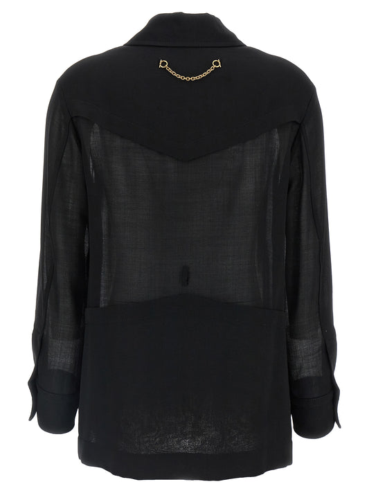 Blusa Ferragamo De Lana Virgen Negra - Acabado Estructural