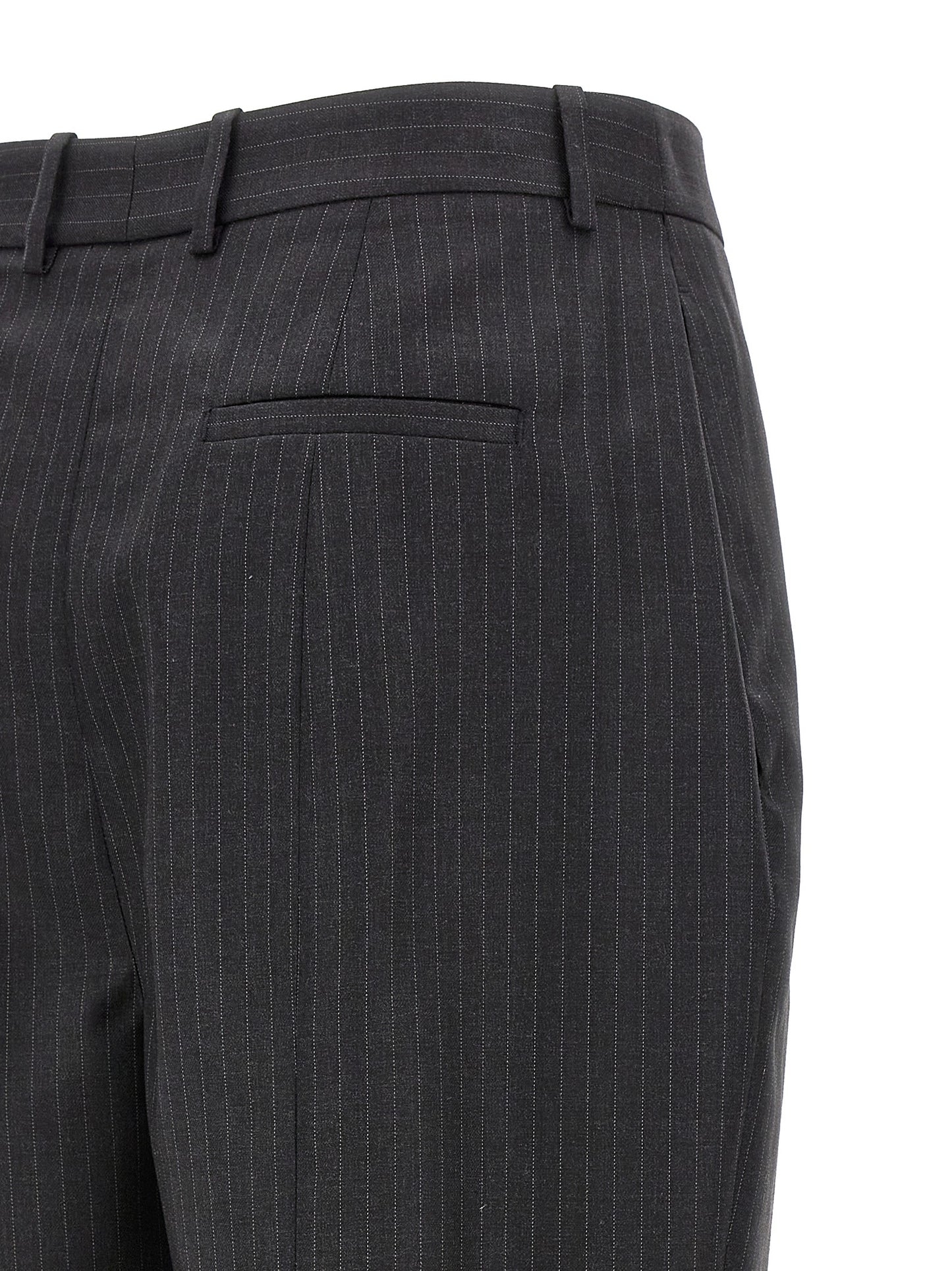 Alexander McQueen Pantalones De Lana Gris Con Corte Recto
