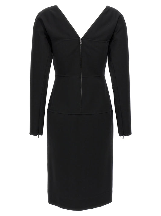 Vestido Midi Fendi En Viscosa Negra Con Corte Definido
