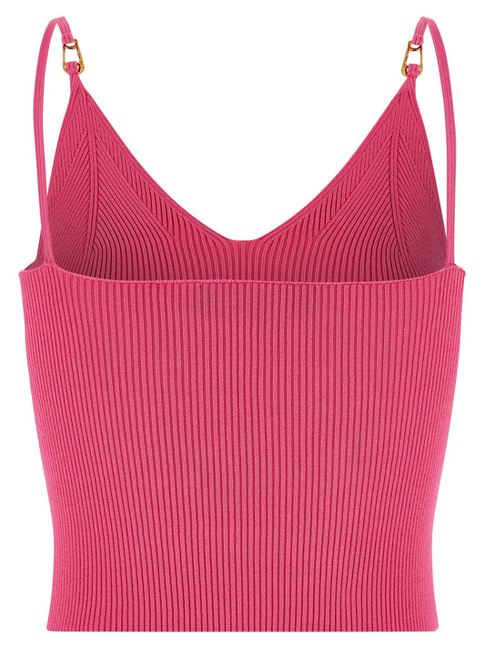 Camiseta sin mangas de viscosa fucsia Versace