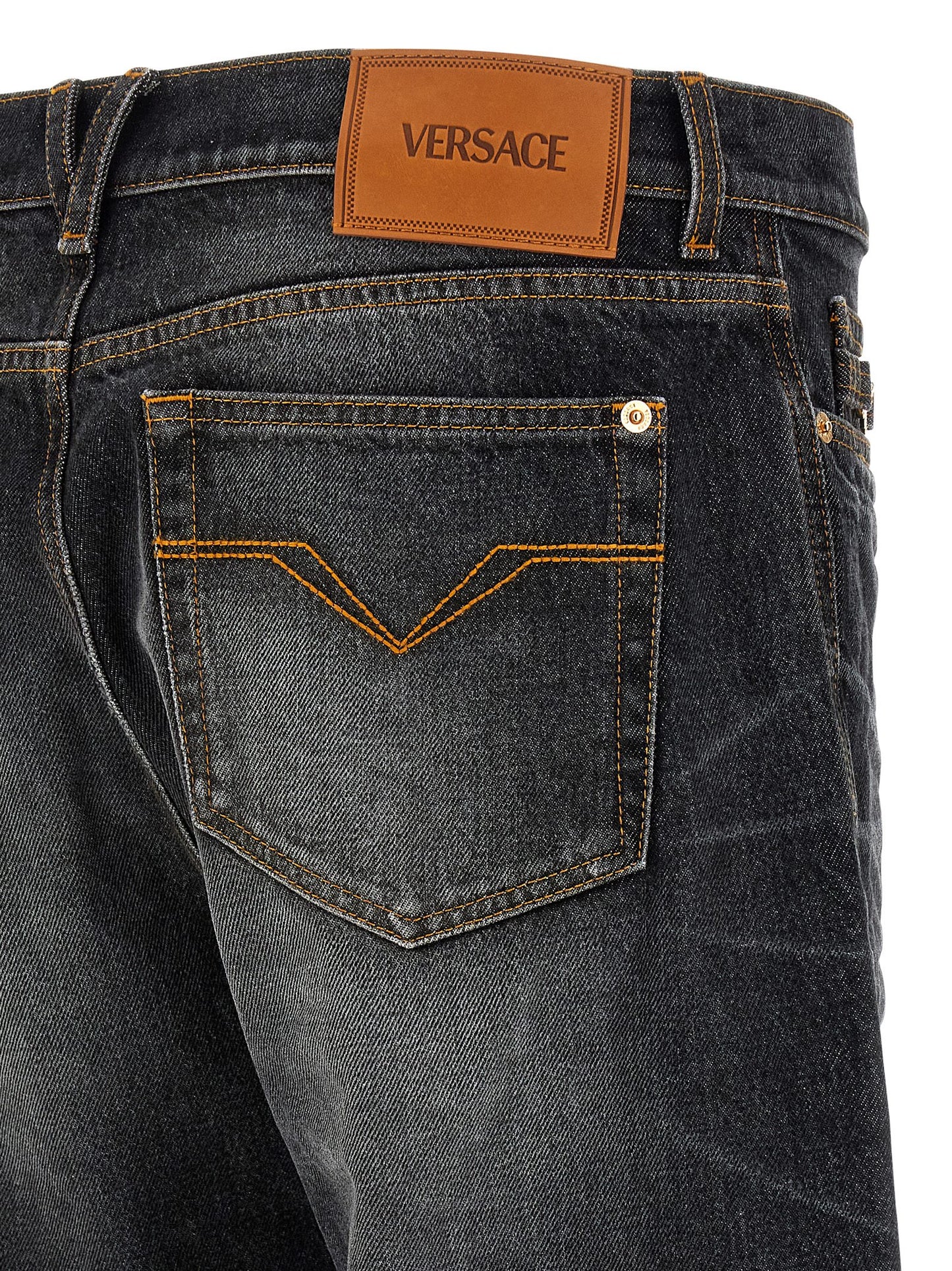Versace Vaqueros De Algodón Negro Corte Recto Clásico