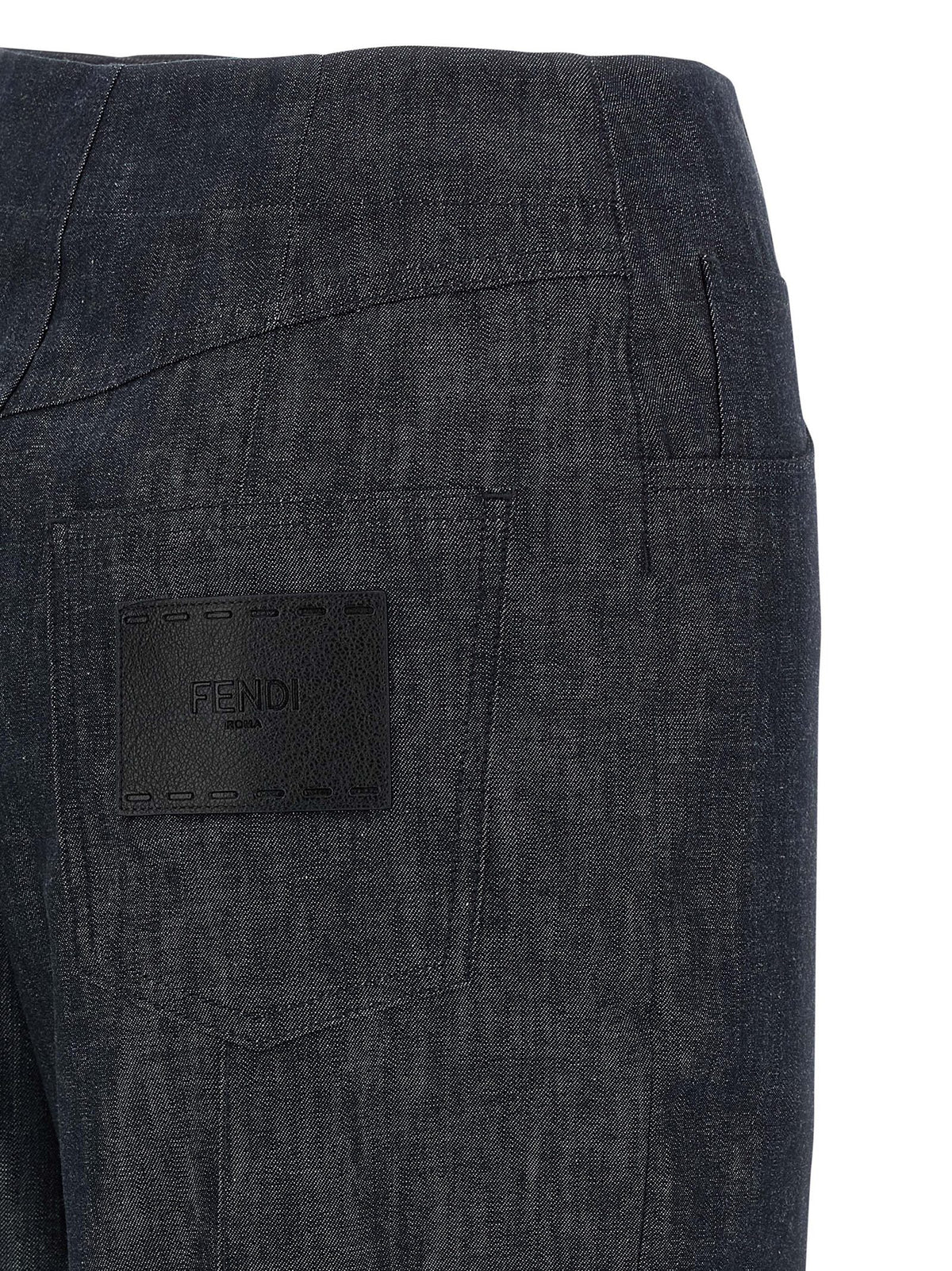 Fendi Pantalones Vaqueros De Algodón Con Talle Alto Azul