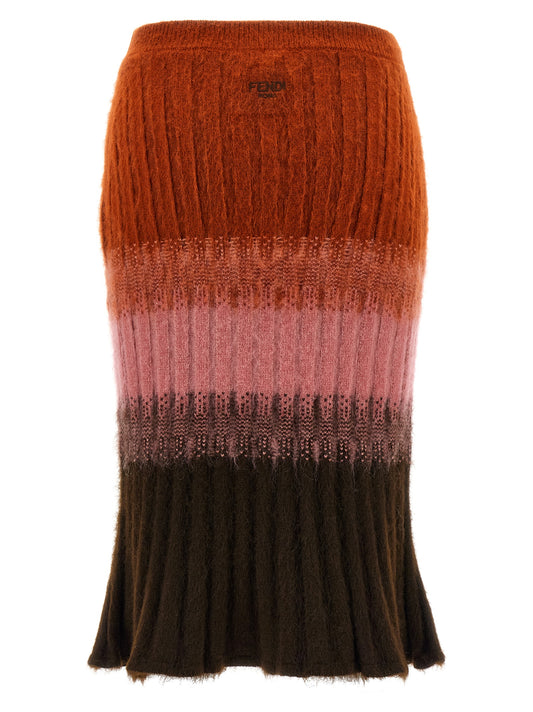 Fendi Falda Midi De Lana Multicolor - Silueta Y Acabado Visual
