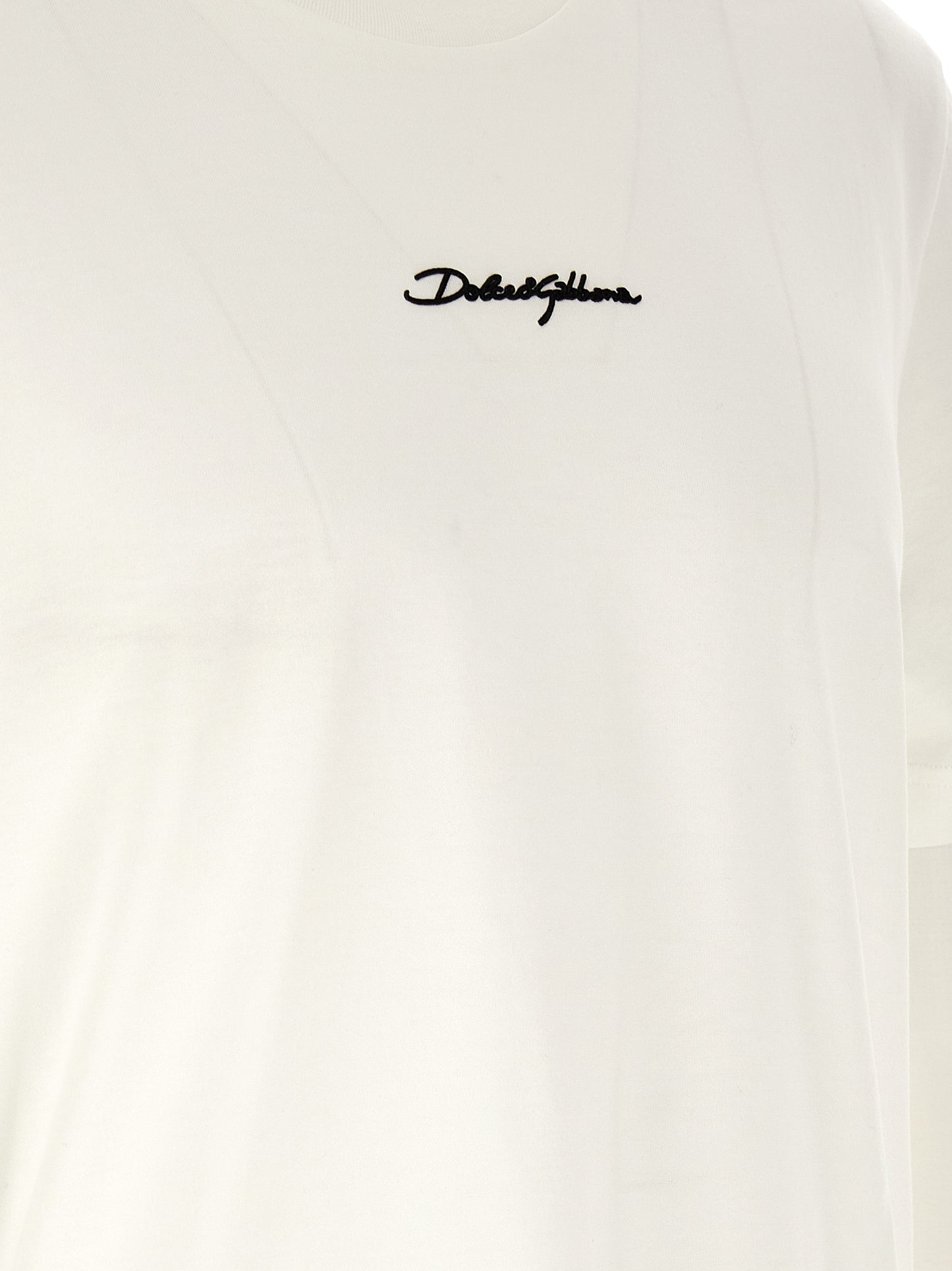 T-shirt En Coton Blanc Avec Logo Brodé Dolce & Gabbana