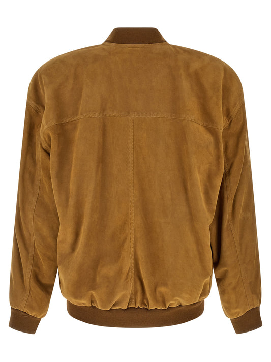 Chaqueta de cuero Saint Laurent de piel de cordero marrón