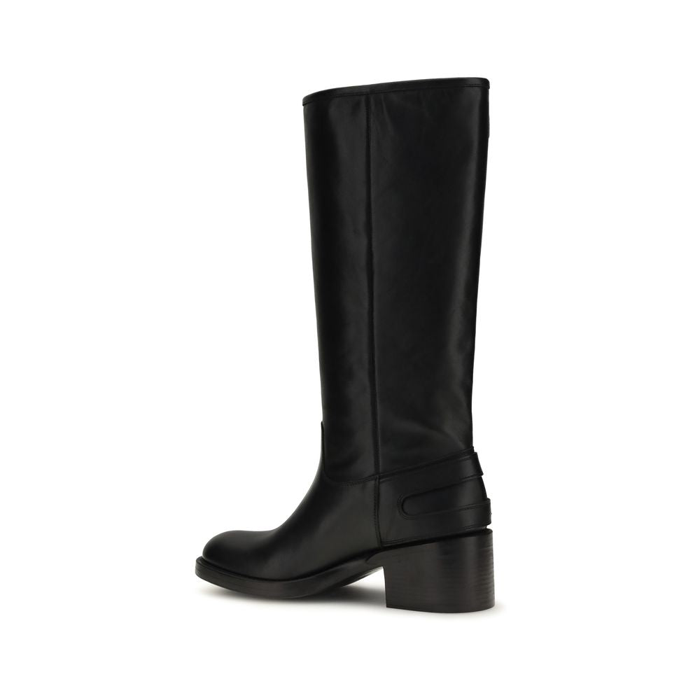 Chloé Flat-heeled Boots In Black Bos Taurus Leather