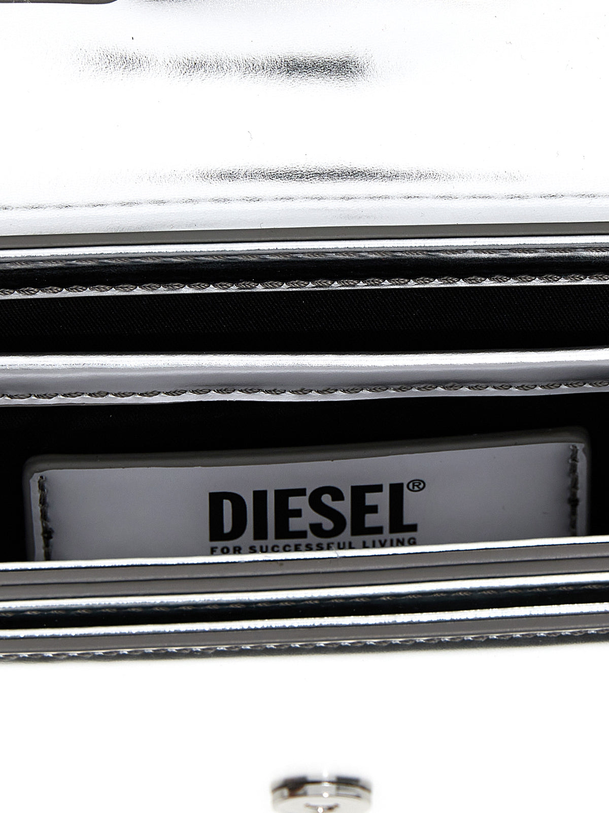 Sac bandoulière en cuir de vachette Diesel finition argentée