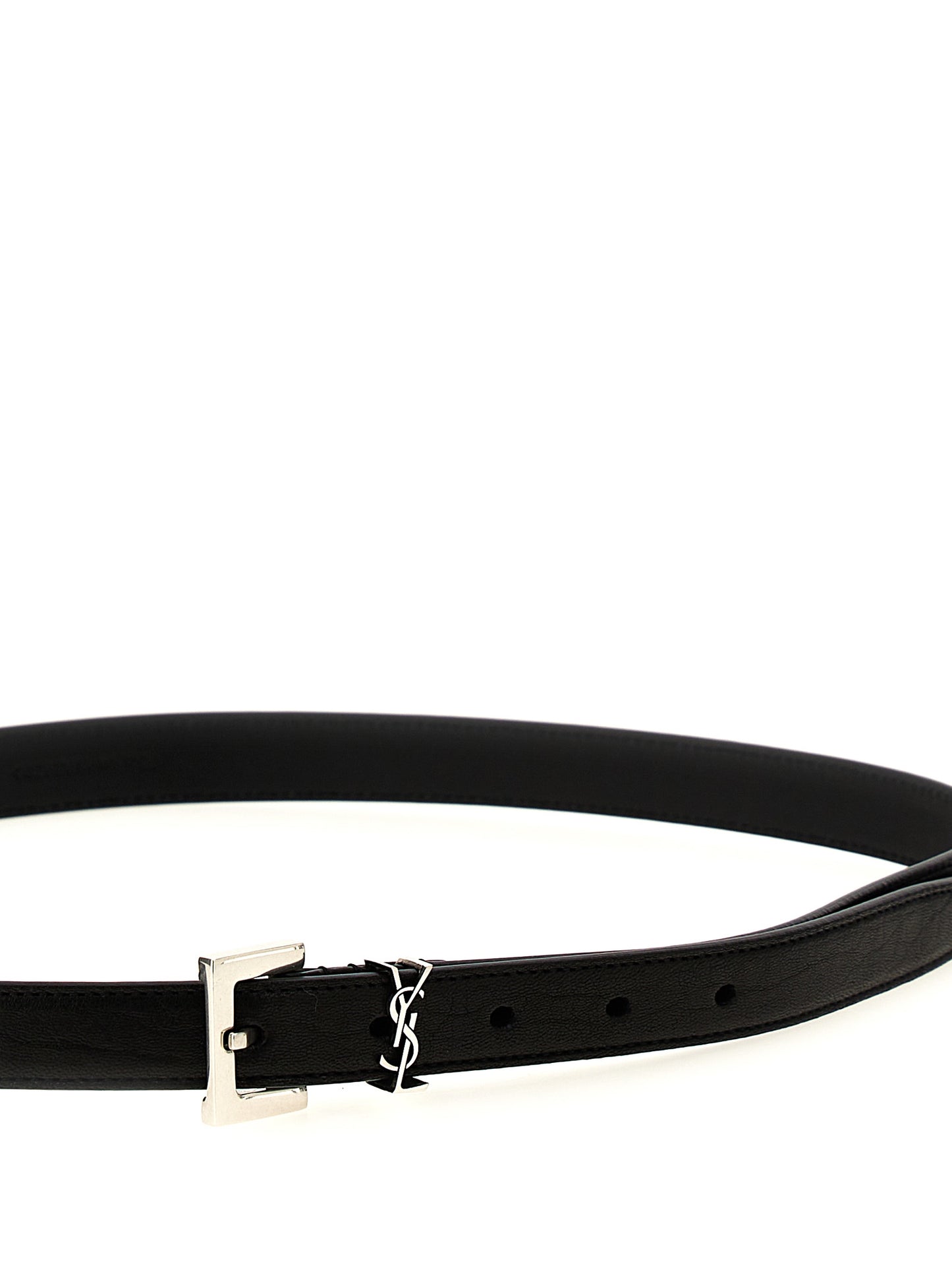 Ceinture Saint Laurent noire en cuir classique avec boucle en métal