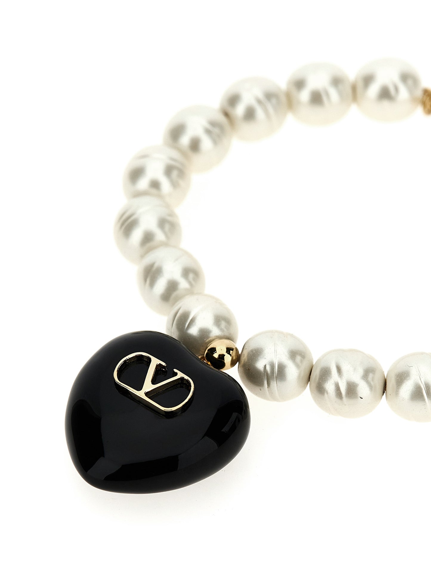 Valentino Garavani Black Brass Bracelet with VLogo Pendant