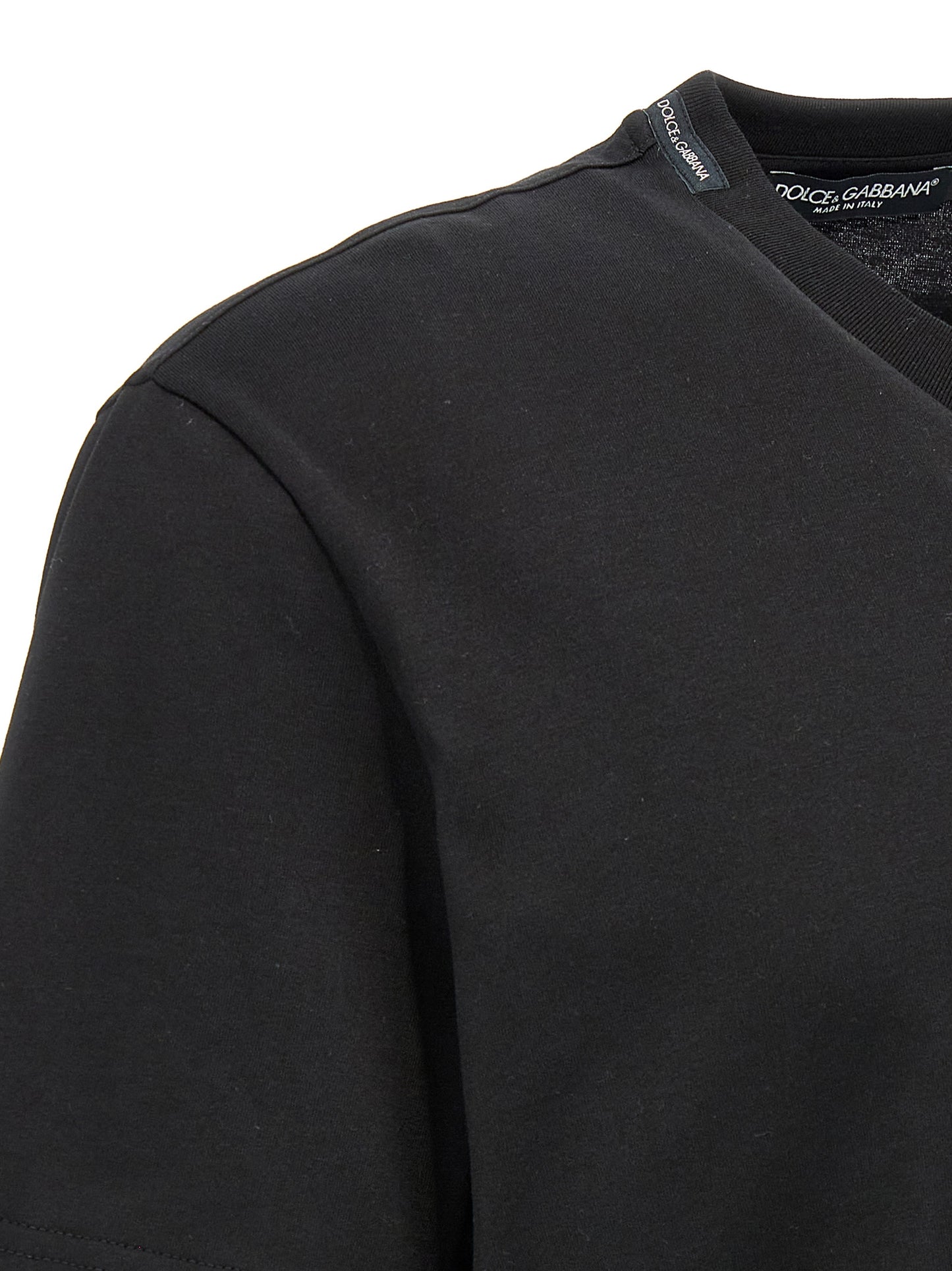 T-shirt Noir En Coton Avec Broderie Frontale Dolce & Gabbana