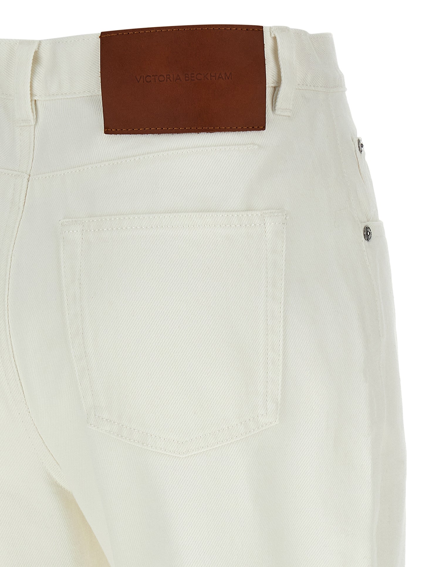 Victoria Beckham Jean Blanco de Algodón de Talle Alto