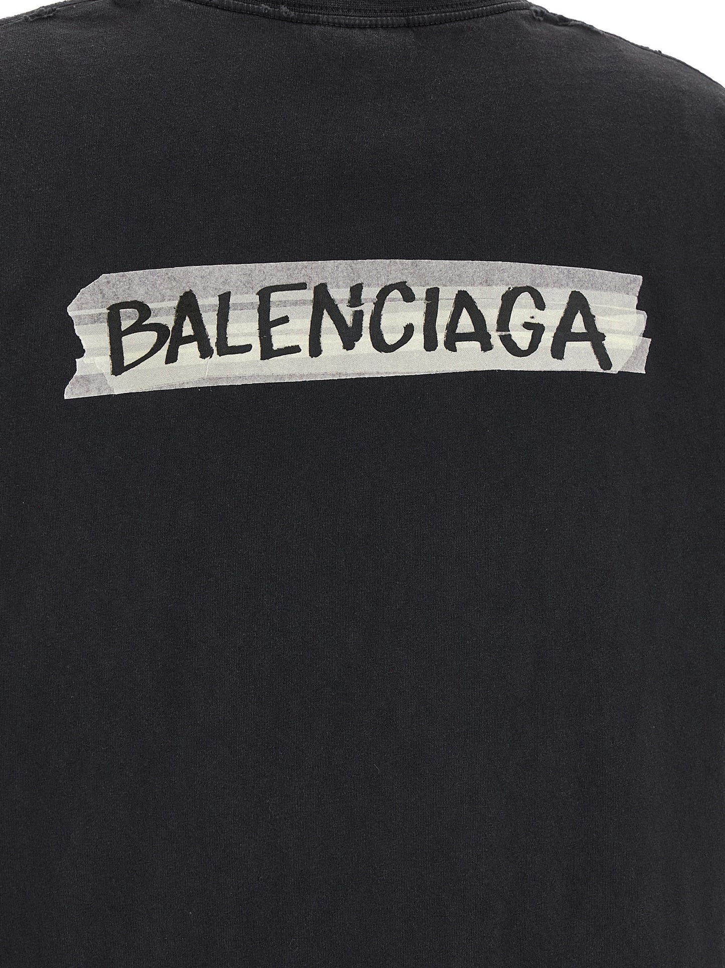 Camiseta De Balenciaga En Algodón Negro Estampado Masking Tape Gráfico