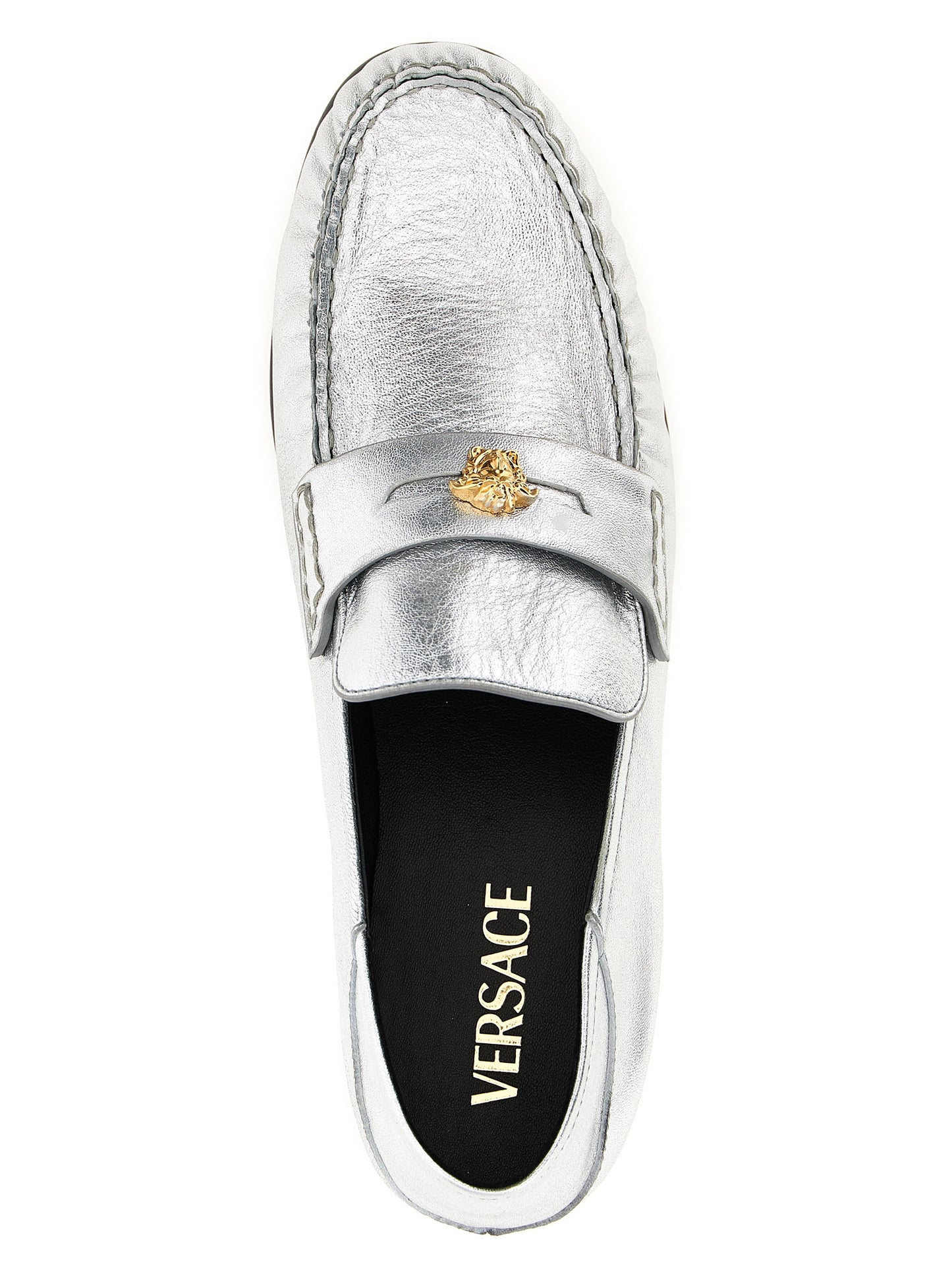 Mocasines Deslizantes Versace De Piel De Cordero Plateados