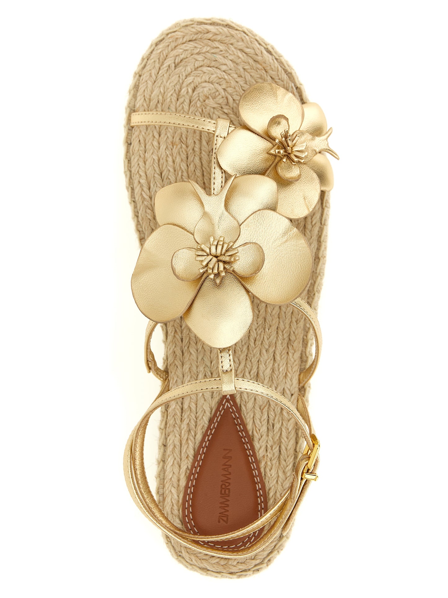 Sandalias planas de cuero dorado Zimmermann