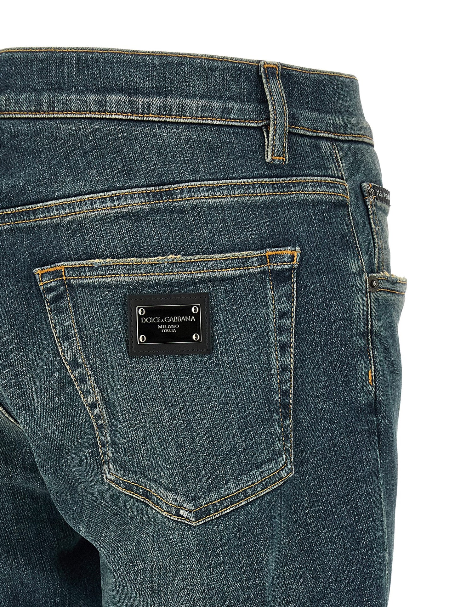 Pantalones Vaqueros Slim Fit En Algodón Azul De Dolce & Gabbana
