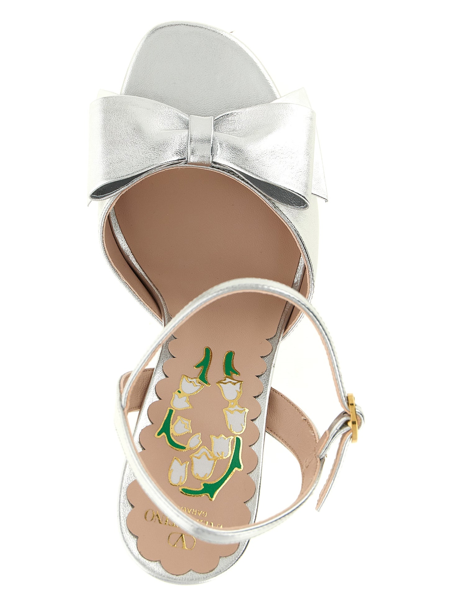 Sandalias Valentino Garavani De Cuero Plateado Con Tacón Stiletto