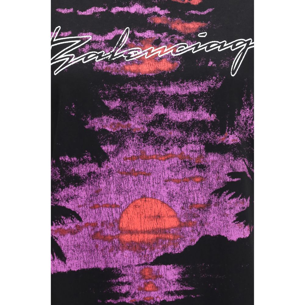 Camiseta De Algodón En Negro Oversize De Balenciaga