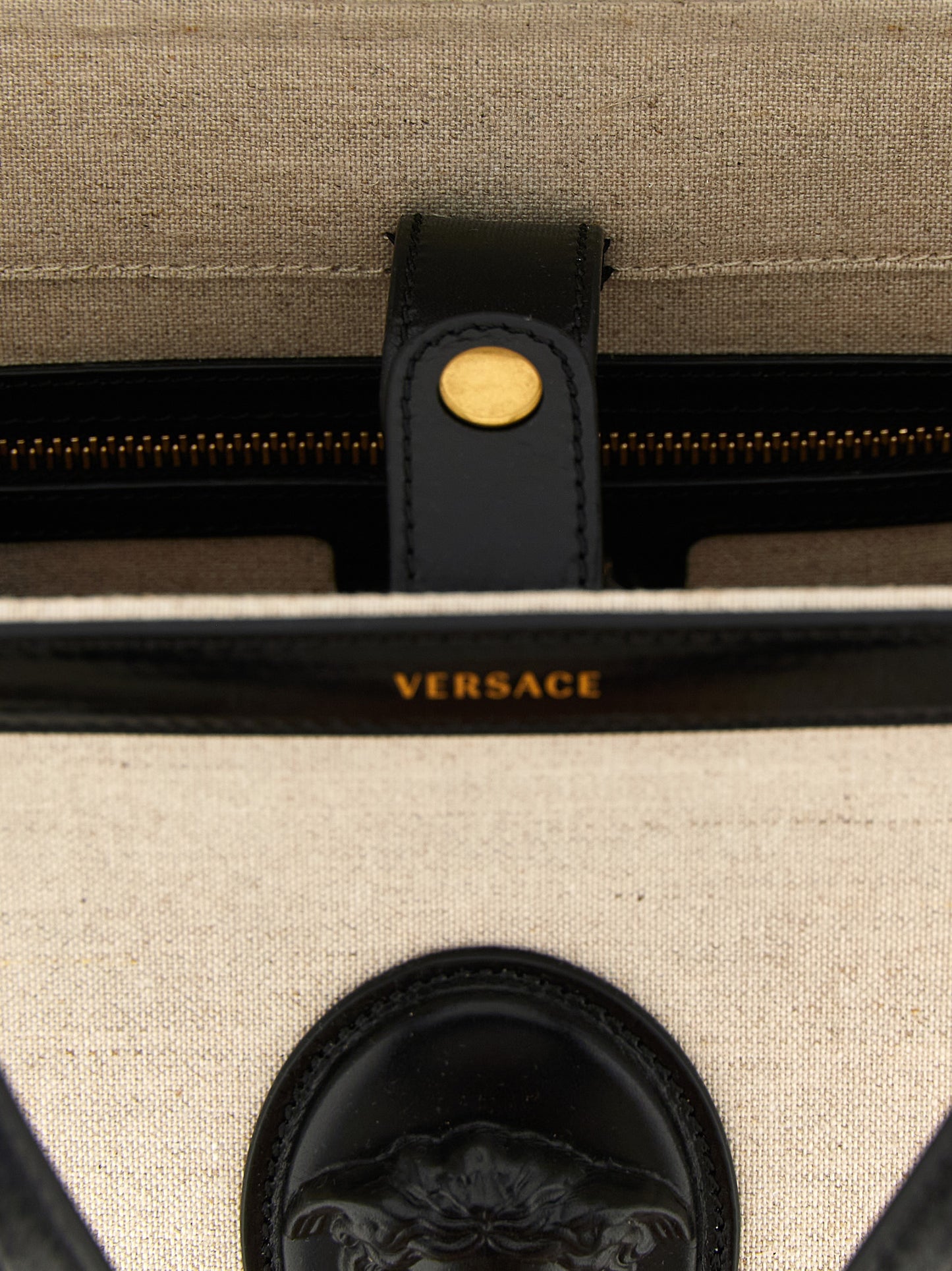 Bolso tote de cuero beige de Versace