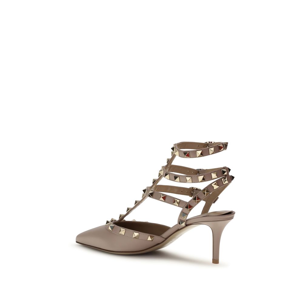 Valentino Garavani Beige Calfskin Mid-Heel Pumps Bos Taurus