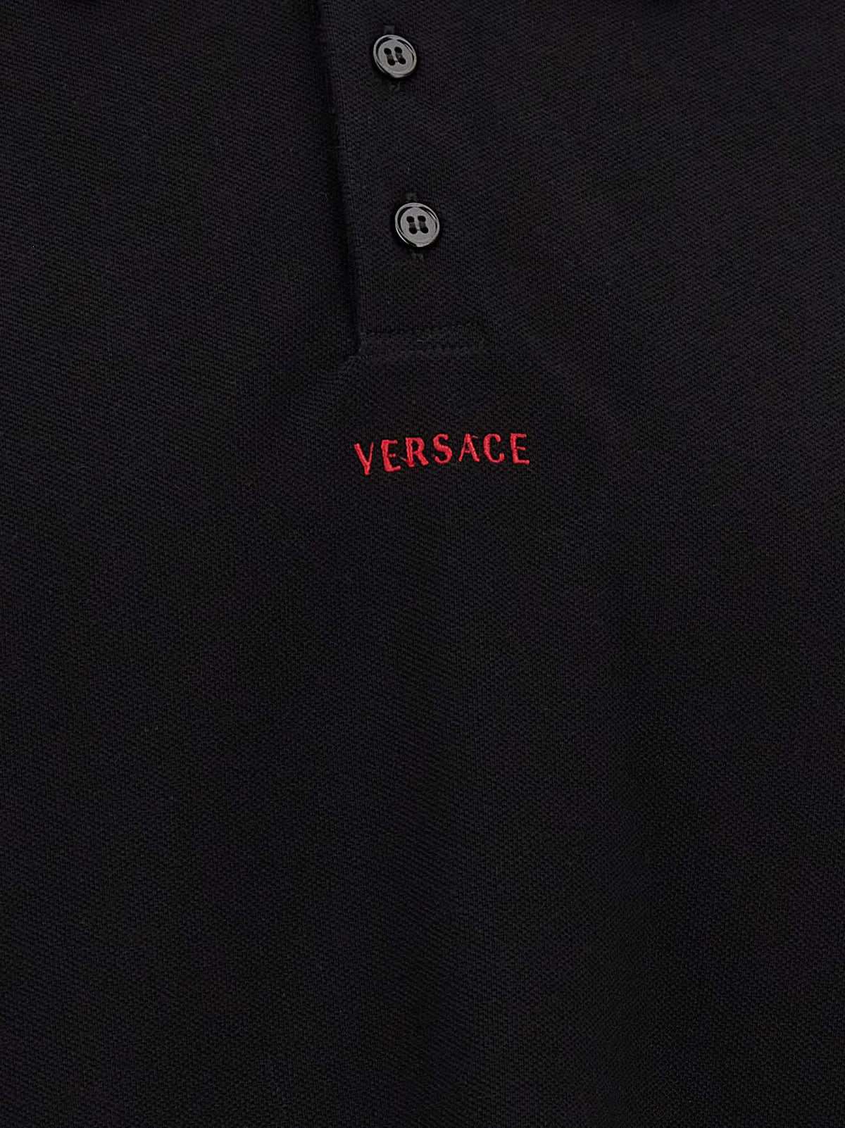Versace Camiseta Polo De Algodón Negro Acabado Estructural