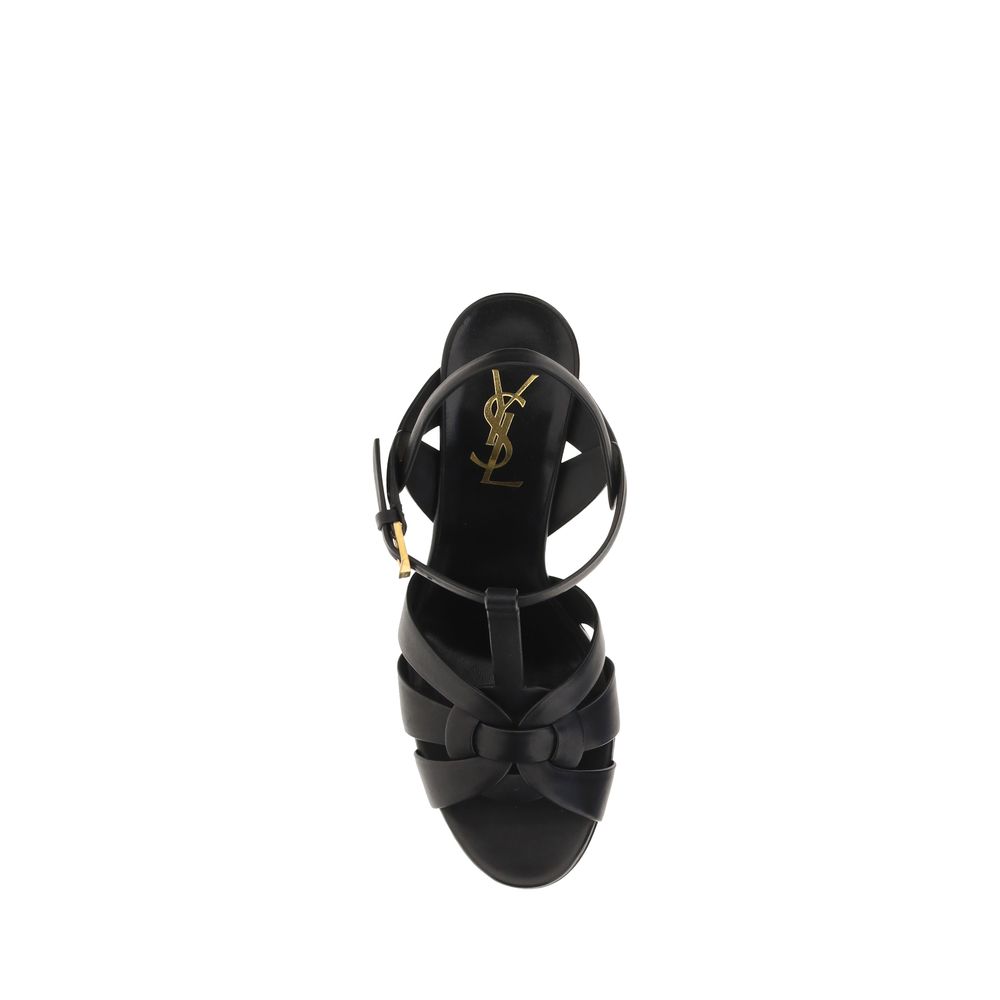 Sandales compensées Saint Laurent en cuir de veau noir