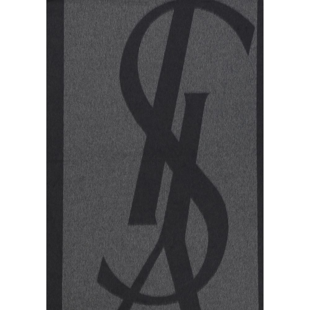 Saint Laurent Pañuelo De Seda Pura Gris Con Logo Ysl