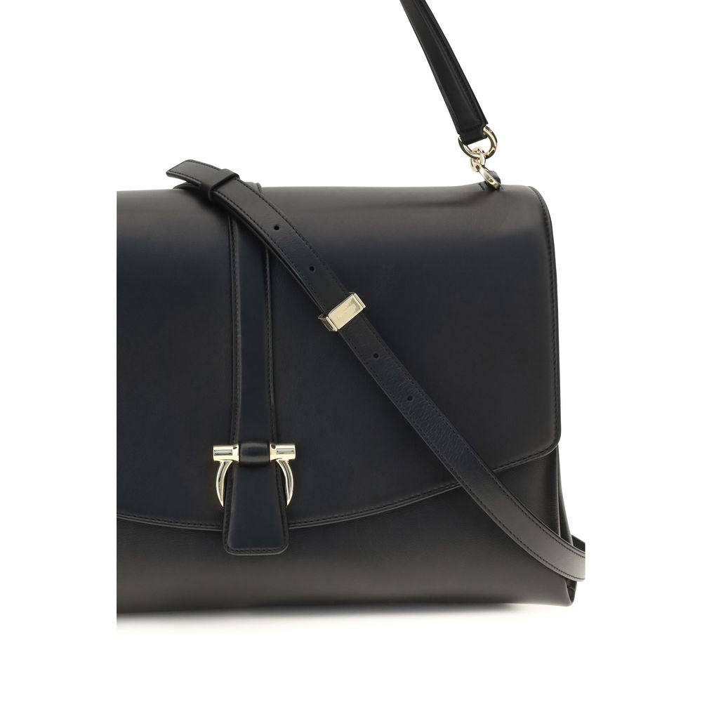 Bolso de hombro Ferragamo de piel de becerro negra Bos Taurus