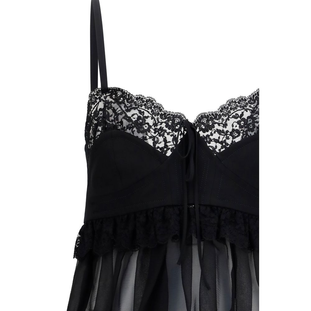 Chloé Blouse en soie noire fluide avec finitions en dentelle