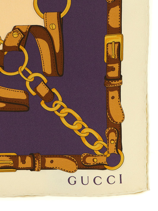 Gucci Pañuelo De Seda Beige Con Estampado Motivo Morsetto