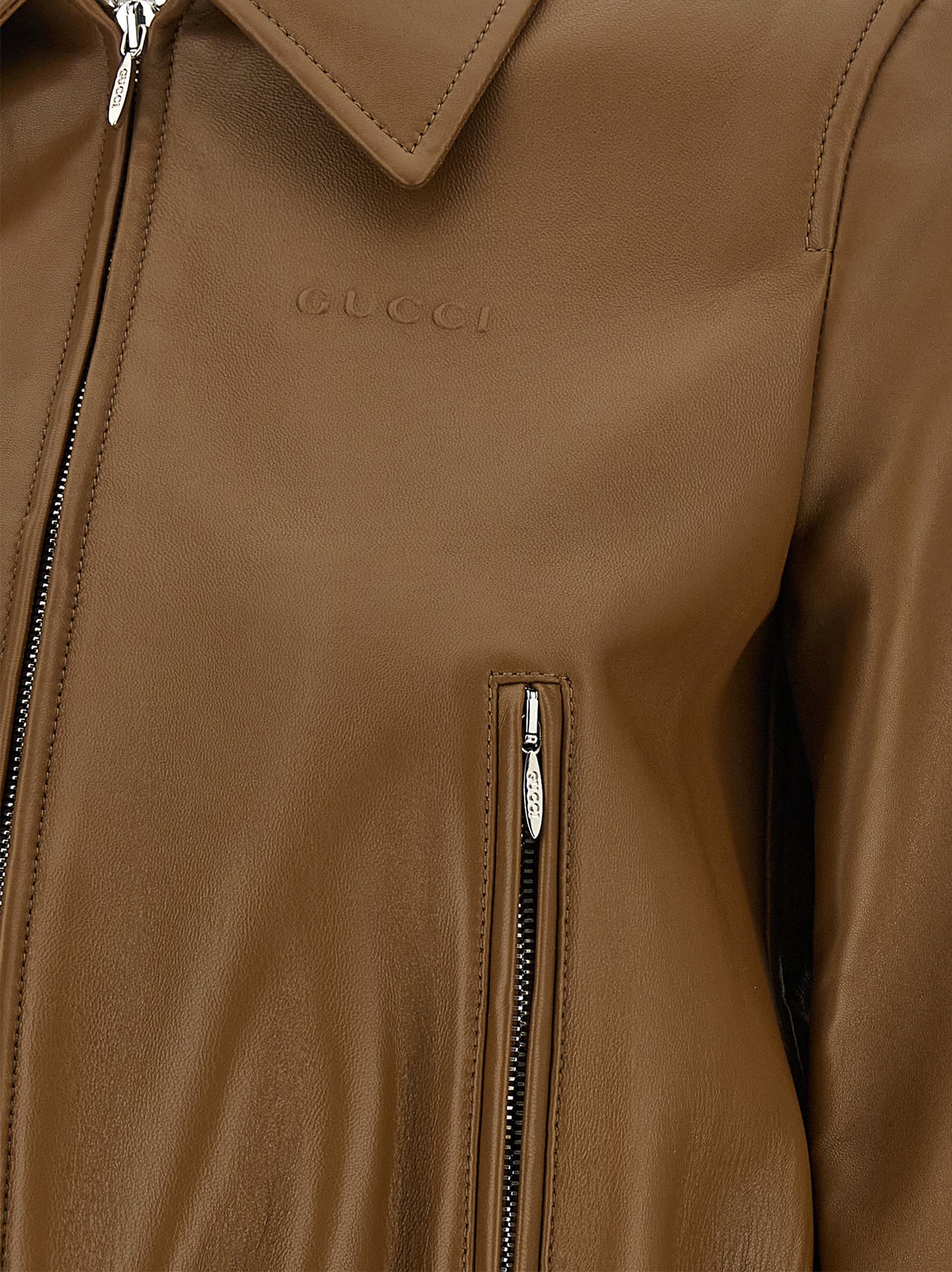 Gucci Chaqueta de cuero de cordero color beige